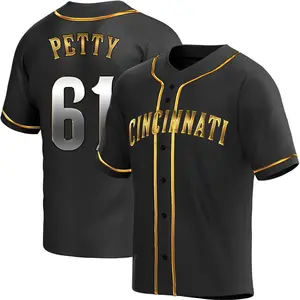 Chase Petty Cincinnati Reds Youth Replica Alternate Jersey - Black Golden