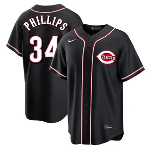Connor Phillips Cincinnati Reds Youth Replica Fashion Out Jersey - Black